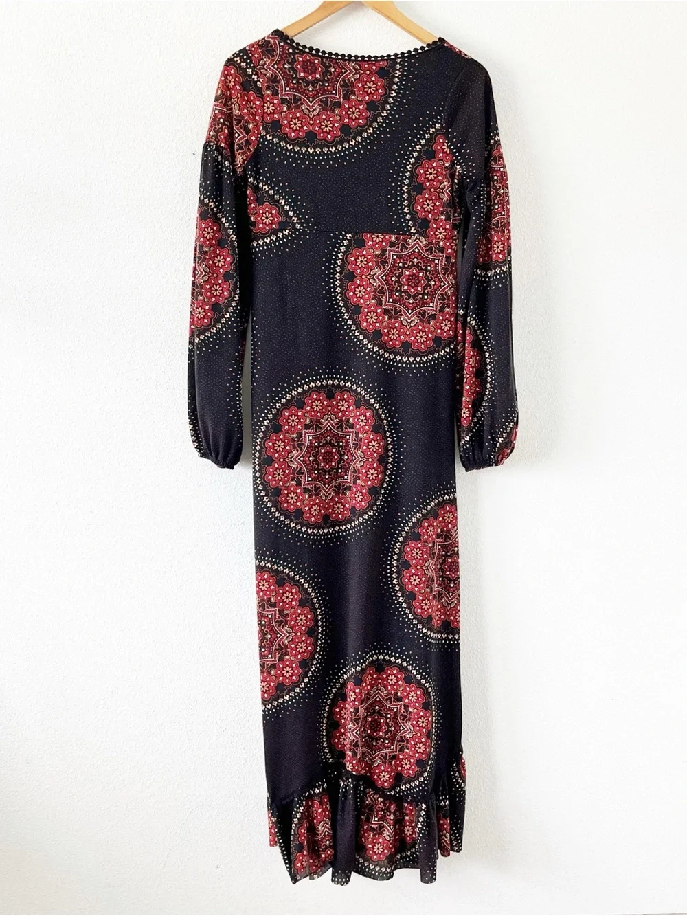 Vintage Trafaluc Zara Mandala Black Red Boho Moroccan Bohemian Maxi Dress